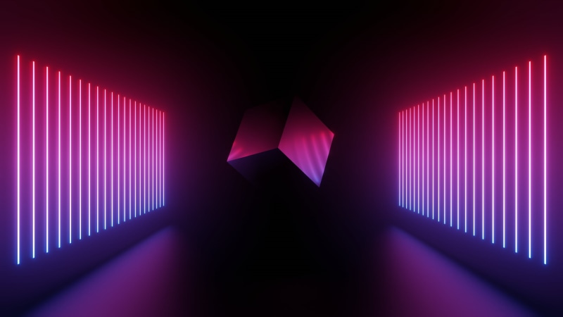 contemporary, simple, 2K, neon, render, abstract, Blender, cube, neon lights, reflection, Eevee