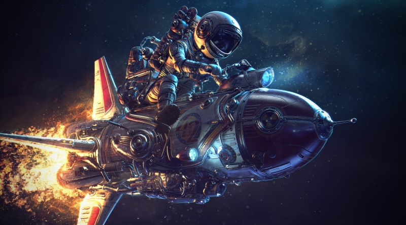 helmet, futuristic, riding, engine, mode of transportation, headwear, spacecraft, effort, sport, rocket, machinery, space, fire, sports helmet, night, adult