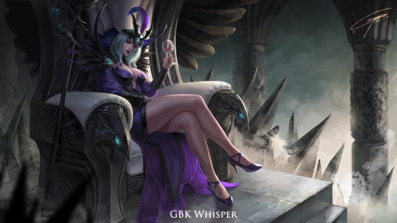 fantasy art, video game girls, chair, LeBlanc (League of Legends), indoors, fantasy, adult, fashion, lifestyles, leisure activity, standing, mage