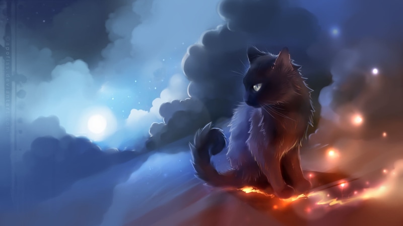 illustration, representation, winter, vertebrate, cute, sunbeam, cat, nature, mammal, artwork, shiny, Apofiss, space, cold temperature, glowing, motion
