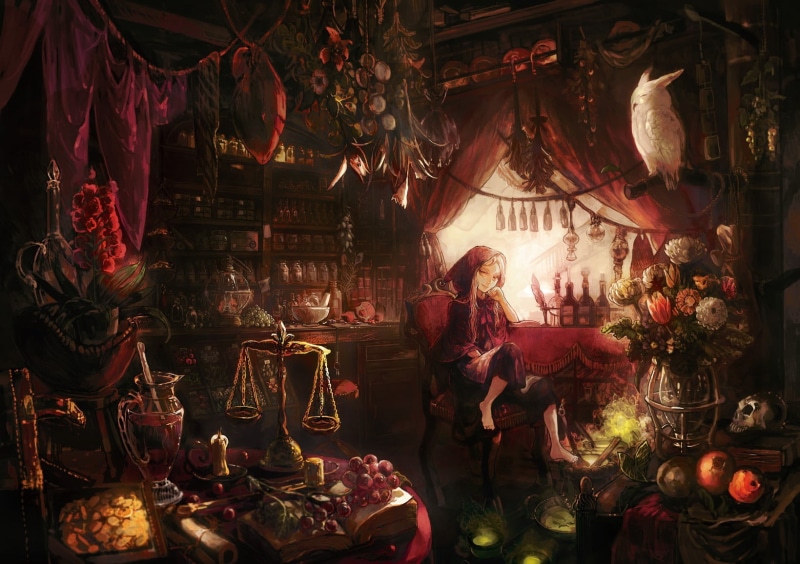 red, holiday, lighting equipment, anime, market stall, christmas, decoration, large group of objects, one person, illuminated, retail, art, light, Little Red Riding Hood