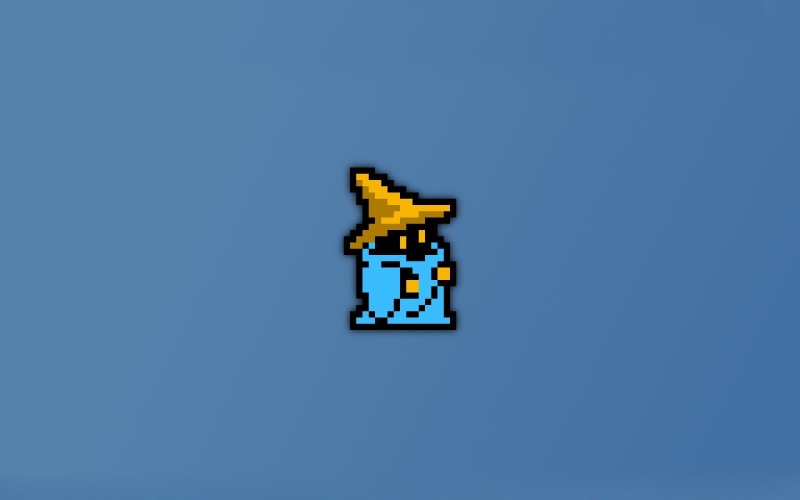 Black Mage, arts culture and entertainment, single object, minimalism, sky, close-up, blue, communication, Final Fantasy, toy, video games, colored background