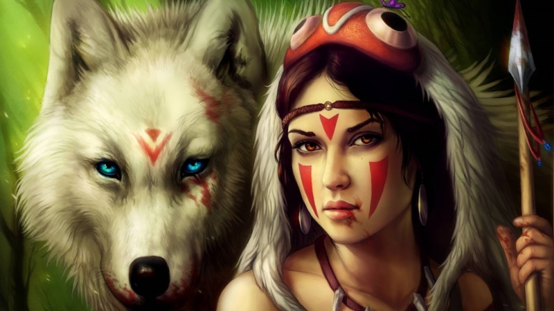 amazon, fictional character, tribe, warrior woman, warrior, white wolf, 1080P, native, shaman, princess, arrow, girl, illustration, wolf, blue eyes, indian girl