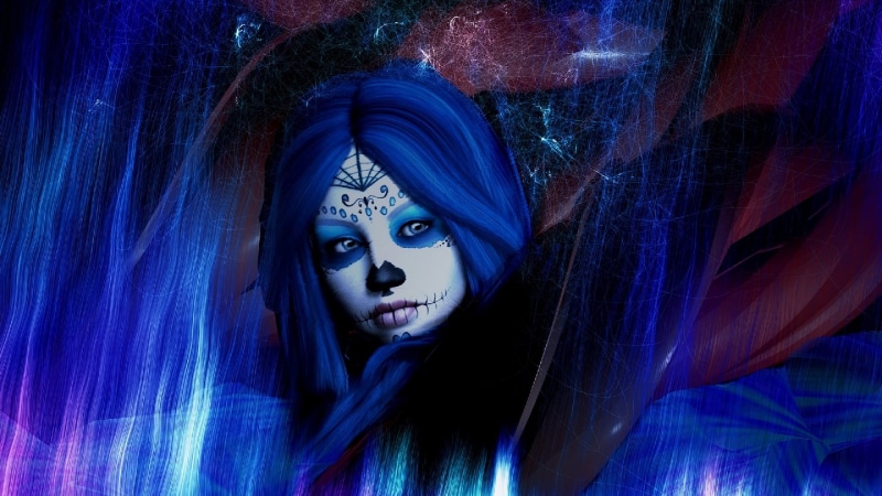 darkness, human face, looking at camera, 1080P, adult, dead, human representation, halloween, fear, front view, dyed hair, digital composite, face, dia de muertos