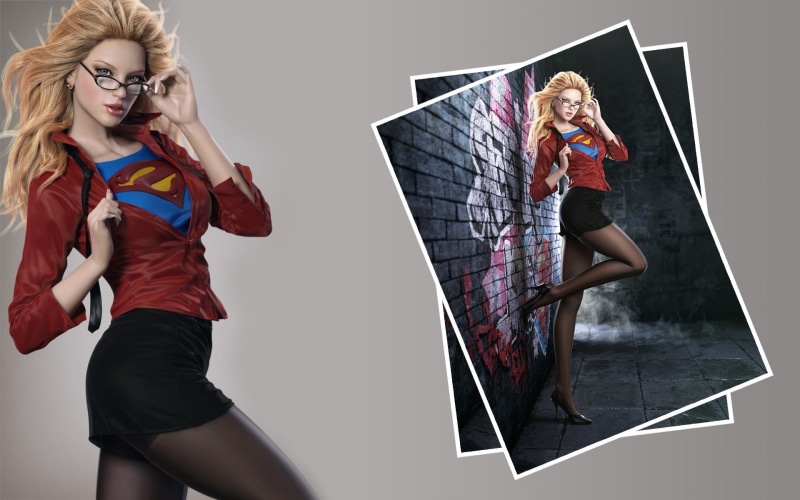 1080P, artwork, heels, Superheroines, Supergirl, CG Render, DC Comics, 3d, Glasses, legs