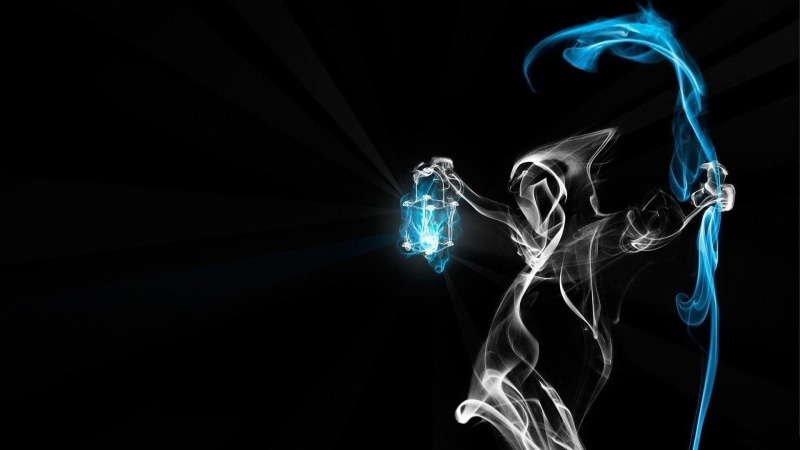 death, wizard, ghost, lamp, lantern, dark, digital art, smoke, 1080P, light