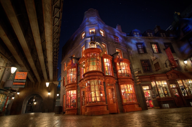 no people, travel, the past, history, illuminated, architecture, travel destinations, building, tourism, built structure, diagon alley, low angle view