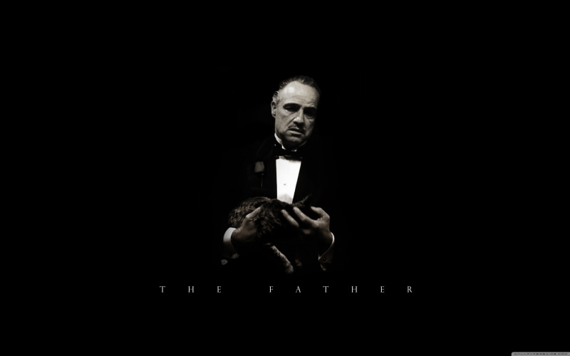 sitting, emotion, 4K, front view, hairstyle, copy space, portrait, black background, one person, indoors, mid adult, s, Vito Corleone, The Godfather, mature adult