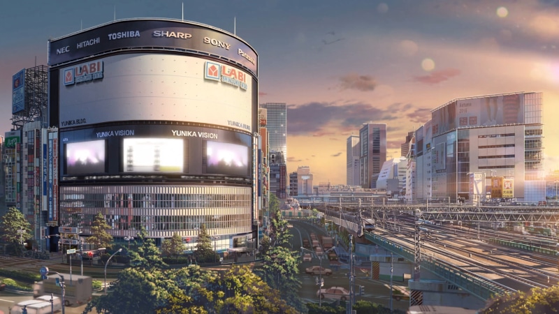 nature, office building exterior, Makoto Shinkai, architecture, built structure, travel destinations, sunset, no people, illuminated, dusk, 4K, building