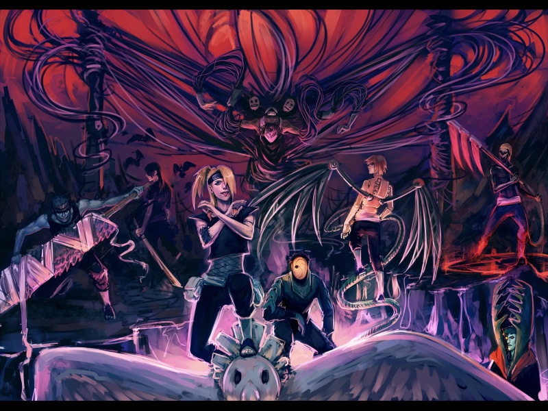 group Of People, musician, night, people, dancing, Obito Uchiha, Naruto, illustration, entertainment, men, Pain (Naruto), standing, art, young Adult, performance