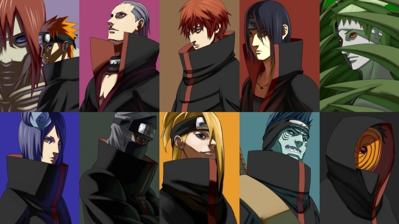 collage, art and craft, Obito Uchiha, people, real people, Kisame Hoshigaki, standing, indoors, clothing, Nagato Uzumaki, representation, Sasori (Naruto)