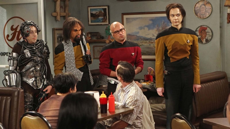 lifestyles, males, s, shirt, The Big Bang Theory, drink, togetherness, Sheldon Cooper, adult, costumes, black, mature men, people, standing, red, Howard Wolowitz