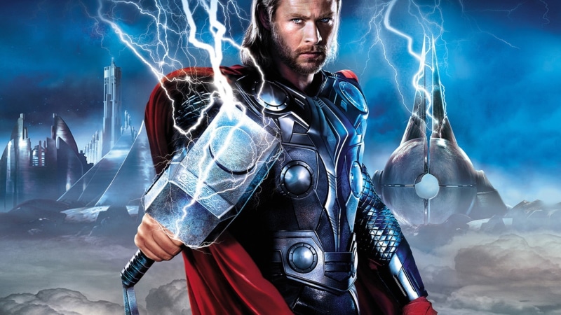 marvel, Thor, waist up, 1080P, security, metal, front view, adult, young men, graphic, looking at camera, one person, Marvel Cinematic Universe, holding