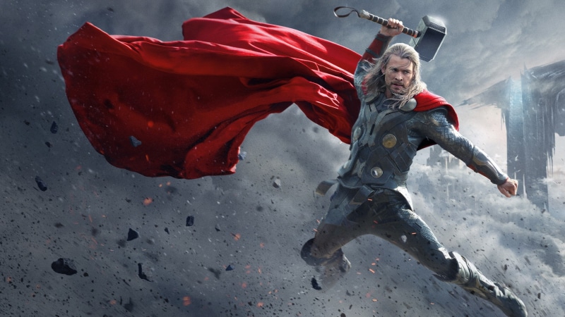 one person, full length, 2K, holding, young adult, red, motion, casual clothing, nature, Thor, lifestyles, Chris Hemsworth, representation, emotion, outdoors
