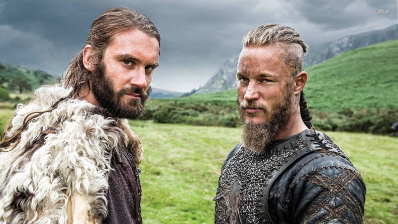 Vikings (TV series), facial hair, two, vikings, Ragnar Lodbrok, beard, mature adult, actors, nature, adult, men, mid adult men, 1080P, clothing, landscape