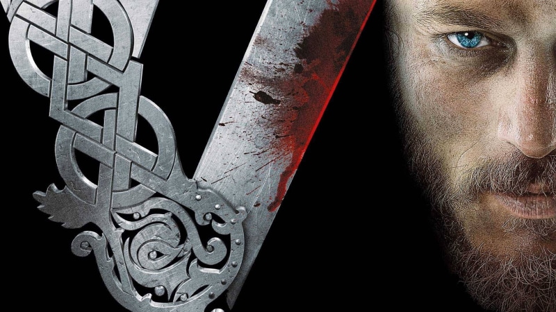 no people, Ragnar Lodbrok, 1080P, pattern, looking at camera, portrait, close-up, red, night, art and craft, indoors, number, Vikings (TV series), black color