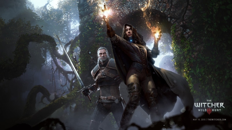 religion, The Witcher, no people, representation, low angle view, water, witcher, human representation, male likeness, togetherness, 1080P, tree, spirituality