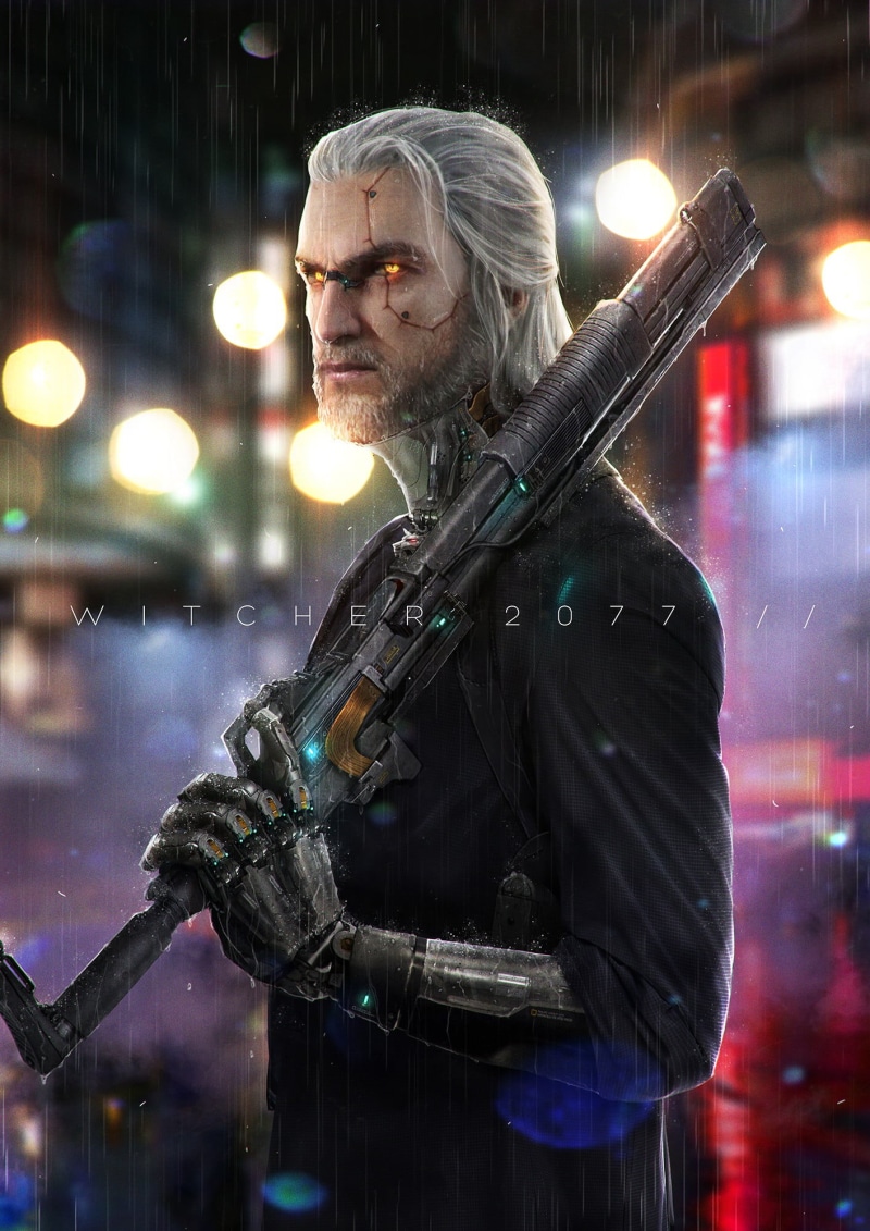 digital art, figure, artwork, video games, night, hairstyle, weapon, serious, equipment, adult, males, protection, government, cyberpunk, science fiction