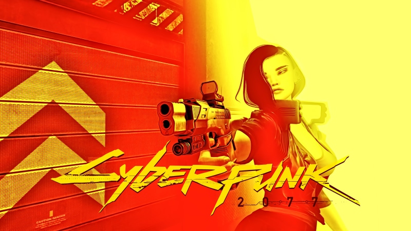 5K, gun, science fiction, cyberpunk, yellow, red, Cyberpunk 2077, video game girls, video games