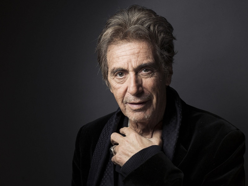 studio shot, beard, shirt, smiling, portrait, looking at camera, Al Pacino, headshot, human face, gray background, mature adult, one person, hairstyle