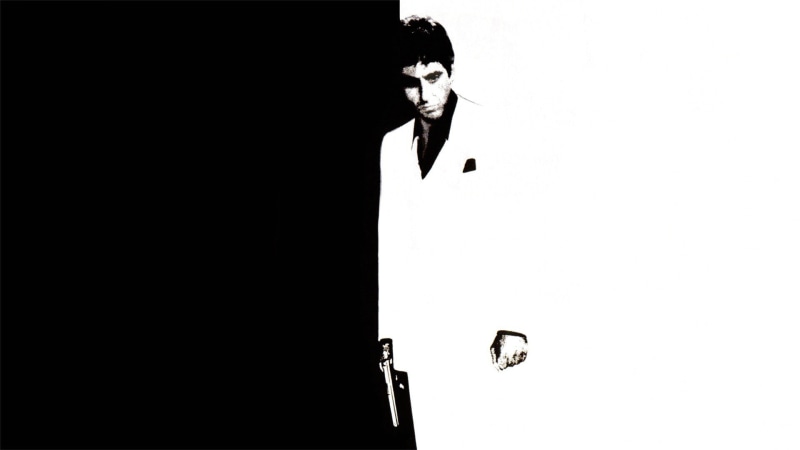 Al Pacino, black and white, 1080P, Scarface, gun