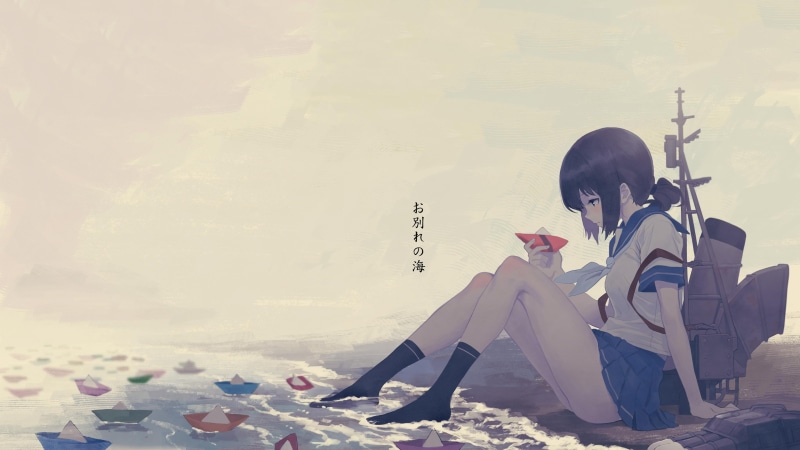 water, haired, Fubuki (KanColle), wall - building feature, one person, full length, miniskirt, land, chair, adult, hairstyle, young adult, real people