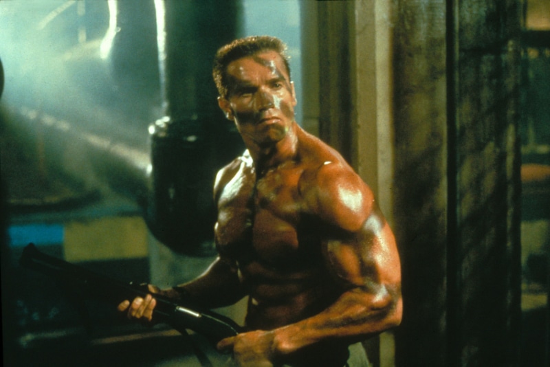 muscular build, Commando, real people, shirtless, schwarzenegger, determination, waist up, sports training, strength, adult, Arnold Schwarzenegger, young adult
