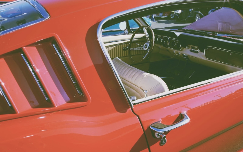 day, reflection, Ford Mustang, mode of transportation, metal, land vehicle, car, high angle view, ford, vintage car, fastback, glass - material, motor vehicle
