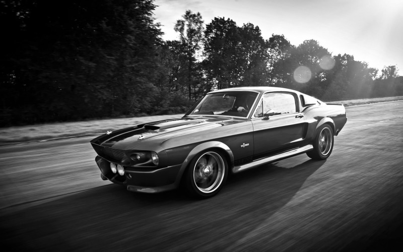 mode of transportation, land vehicle, selective focus, luxury, road, wealth, no people, retro styled, ford, chrome, Ford Mustang Shelby, outdoors, vintage car