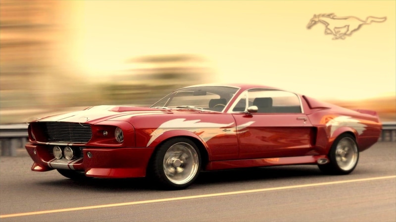 transportation, retro styled, mode of transportation, red, driving, coupe, day, road, street, nature, luxury, convertible, on the move, ford, motion, mustang