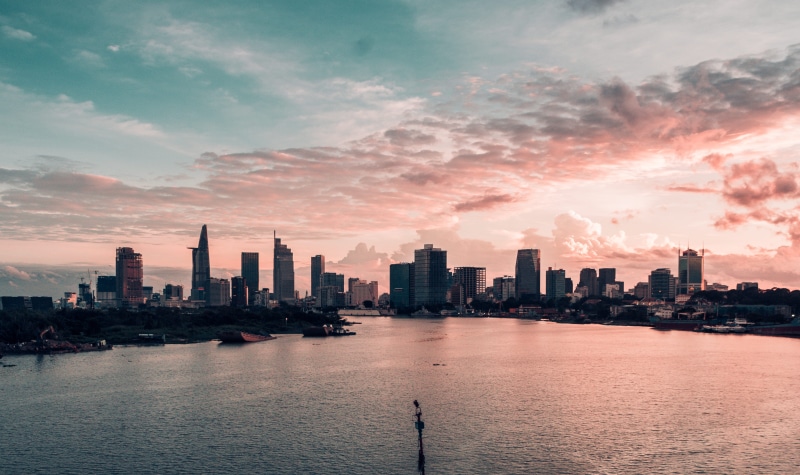 city life, street, built structure, cloud, building, sunset, nature, water, office building exterior, 4K, hochiminhcity, bay, urban skyline, citylife