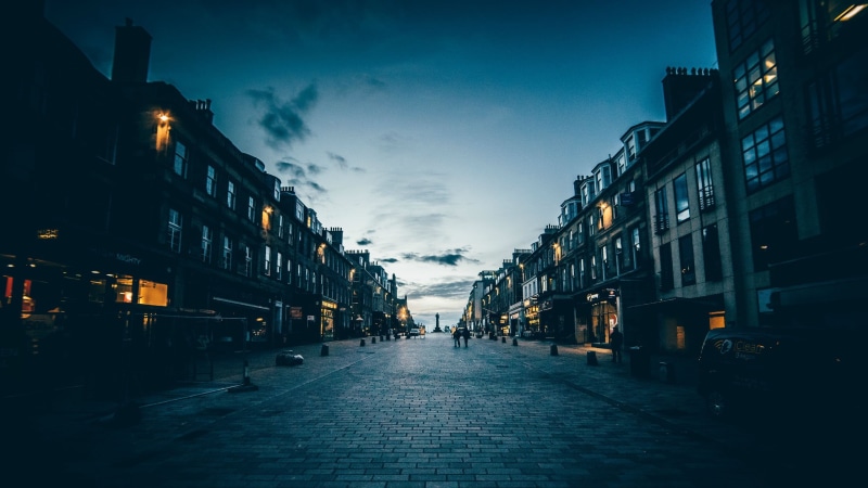 statue, road, Edinburgh, urban Scene, alley, city, Scotland, travel Destinations, sky, night, landscape, no People, cityscape, built Structure, downtown District
