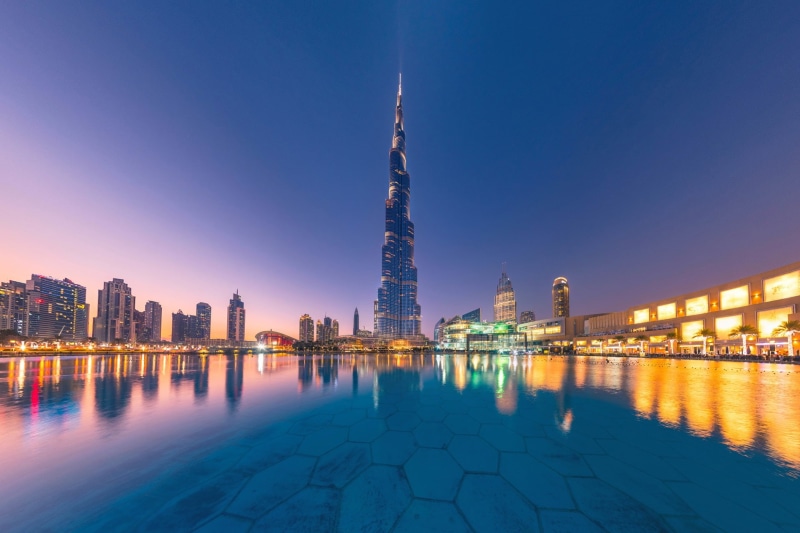 UAE, Dubai, water, 1080P, reflection, skyscraper, Burj Khalifa, night city, building