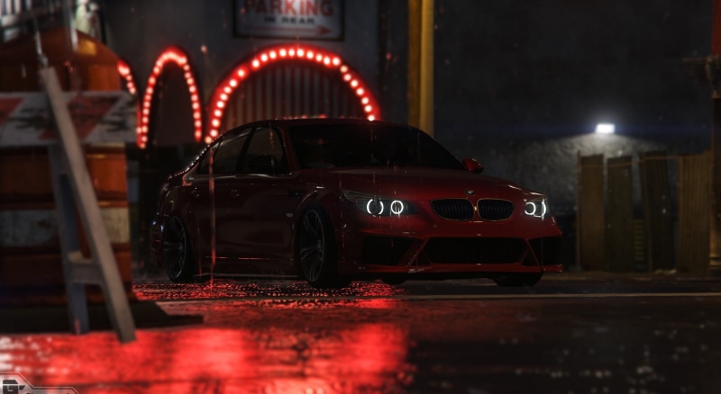 gt cinematic, mode of transportation, travel, 1080P, selective focus, night, bmw, gta v, transportation, Games, land vehicle, red, no people, motor vehicle