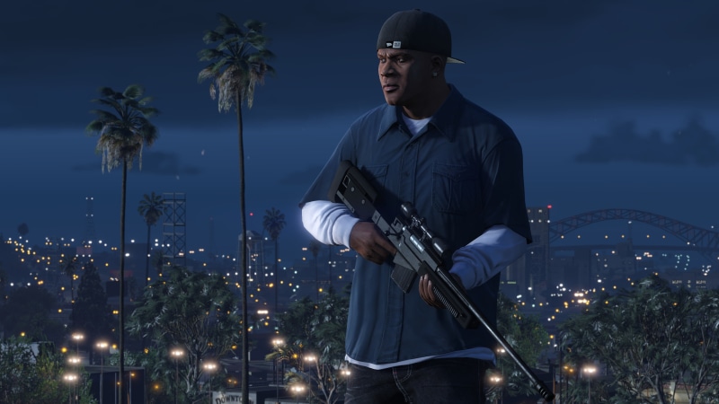 Clinton, Franklin, Grand Theft Auto V, 4K, Game, Nigth, GTA V, Weapons, The Saints