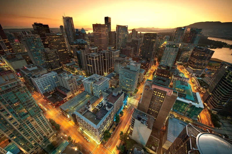 Sunset, Skyline, City, platinum, gear, urban Scene, downtown District, Skyscraper, me, Downtown Vancouver, wideangle, aerial photography, 4K, aerial, photography