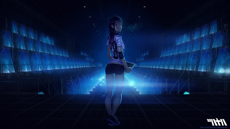 sport, young adult, night, anime girls original characters anime space spaceship futuristic vashperado looking back shorts glowing 88 girl, women, 1080P