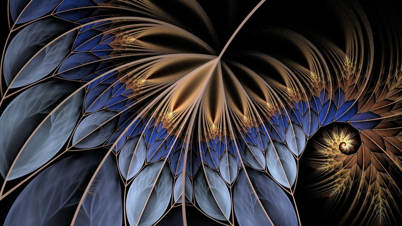fantasy, shape, fractal, palm tree, panoramic, generated, futuristic, color, energy, violet, blue, abstract, art and craft, nature, backdrop
