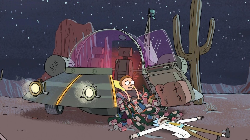 Rick Sanchez, outdoors, music, 1080P, morty, Rick and Morty, night, creativity, Morty Smith, communication, text, no people, record, nature, representation