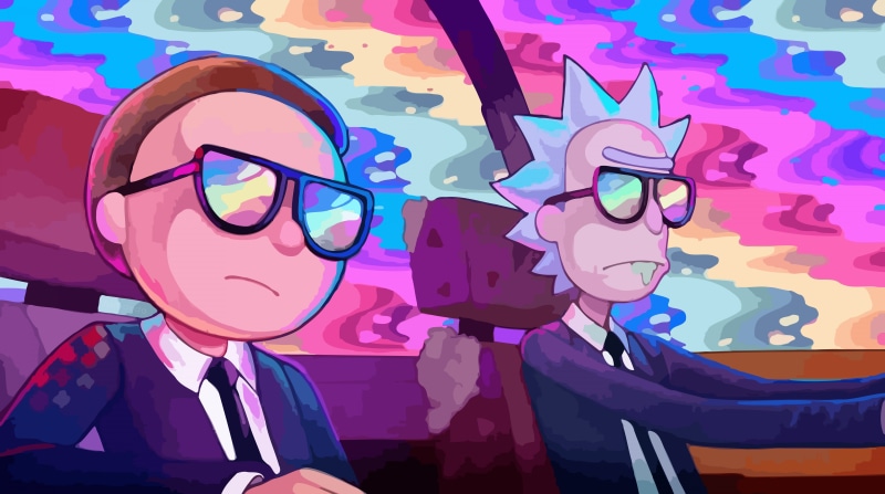 rick, car, morty, Others, Cartoons, Cool, Rainbow, 8K