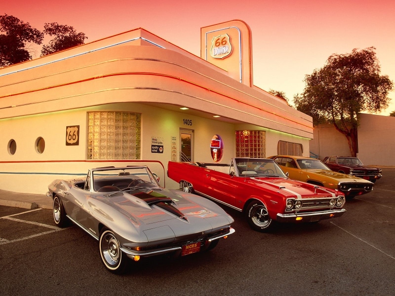 restaurant, diner, plymouth, corvette, pontiac, four, classic, hd, car, chevrolet, 720P, assorted, gto, cars