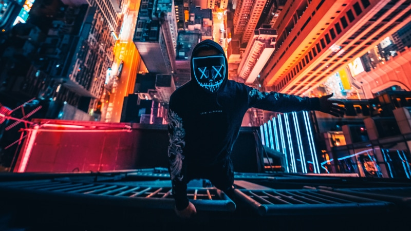 photography, hd, mask, neon, person, 4K, 4k