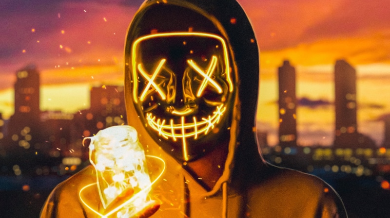mask, light bulb, Masked, 2K, fire, neon