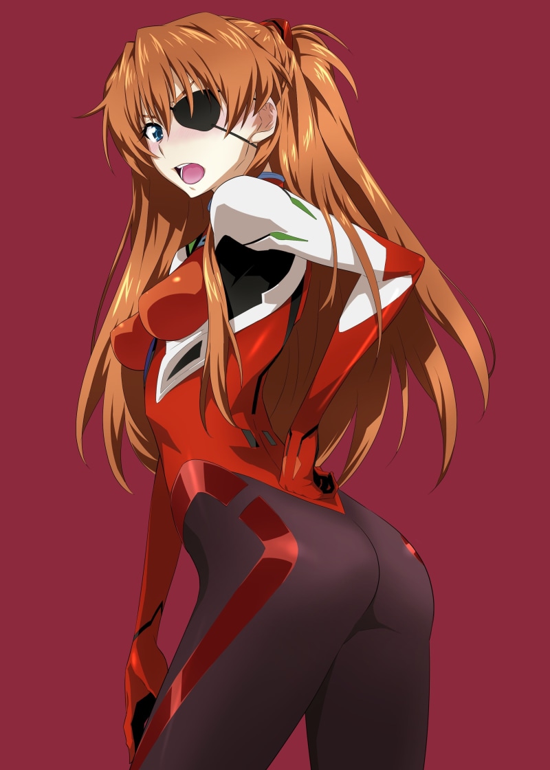 clothing, adult, blue background, hair, beautiful woman, fashion model, anime girls, women, colored background, red, Asuka Langley Soryu, Neon Genesis Evangelion