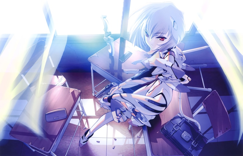 window, creativity, front view, seat, 4K, childhood, celebration, disguise, table, sitting, Neon Genesis Evangelion, indoors, mask - disguise, one person