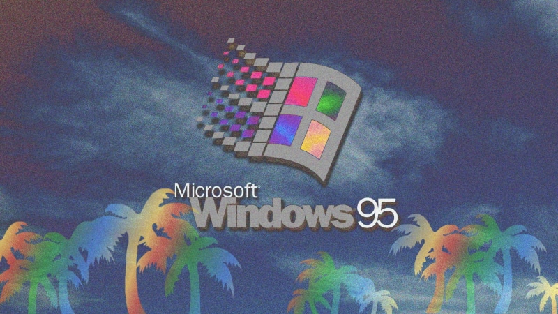 vaporwave, Windows 95, glitch art, neon text, 3D, photo manipulation, Photoshop, 3d design, 1080P