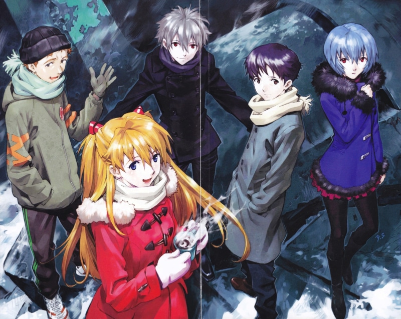 Ikari Shinji, group of people, Asuka Langley Soryu, day, female likeness, representation, human representation, unrecognizable person, Neon Genesis Evangelion