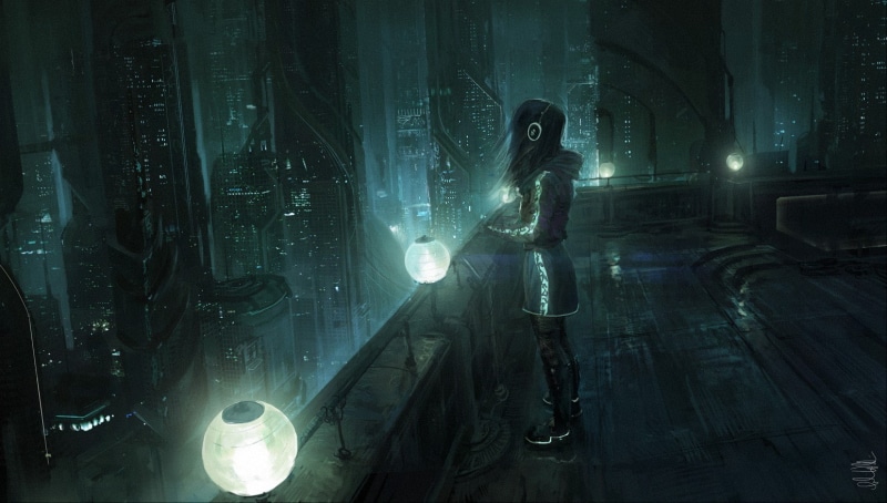 girl, futuristic, lights, cyberpunk, city, 720P