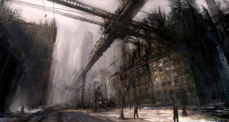 history, artwork, built structure, bridge, industry, old, sunbeam, day, cold temperature, abandoned, building, architecture, science fiction, outdoors