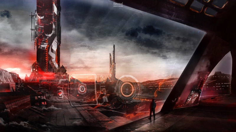 industry, red, science fiction, no people, 1080P, built structure, digital composite, game, architecture, city, futuristic, illuminated, cloud - sky